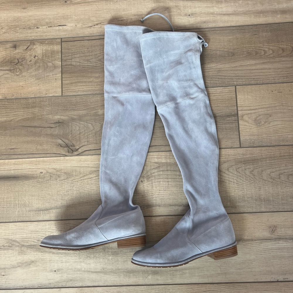 Stuart Weitzman Over the Knee Lowland Suede boot in Dovetail Blue/Gray